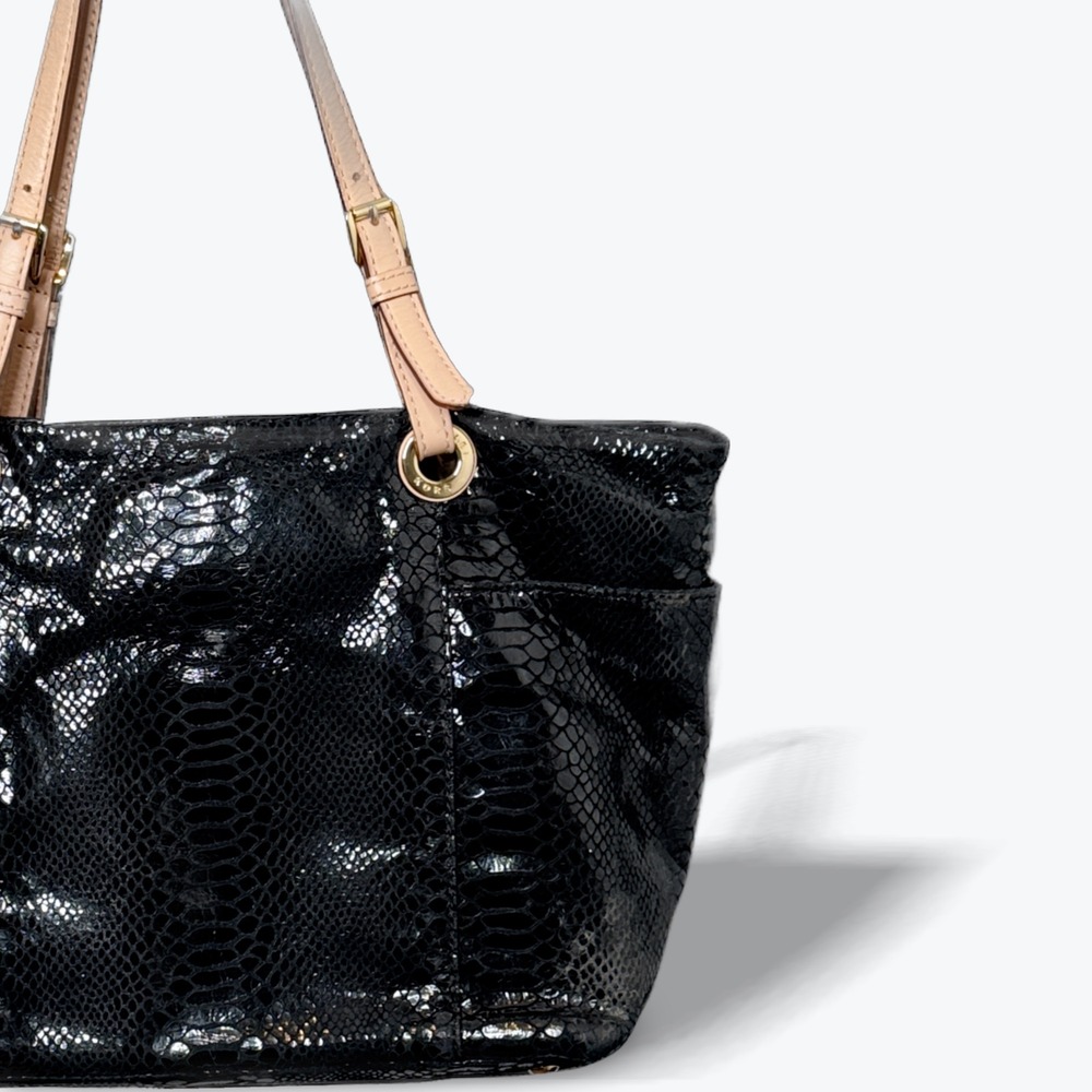 Michael Kors Black Patent Embossed Python Jet Set‎ Tote